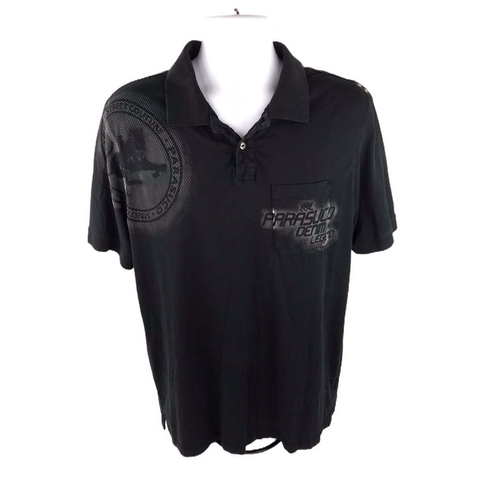 Parasuco Denim Legend Men Black Polo Shirt Y2K Mall Goth Cyber Grunge Size XL